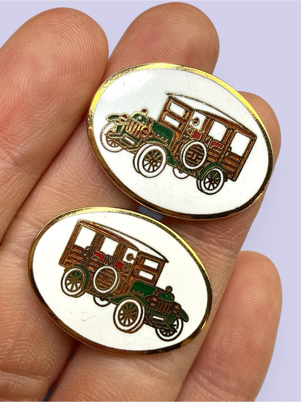 1970s Avon Cufflinks - Enamel Gold-tone Antique Car